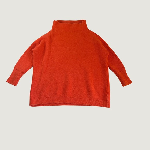 Free People Sweaters - Free People Orange Mock Neck Oversized Cotton Blend Ribbed Knit Sweater